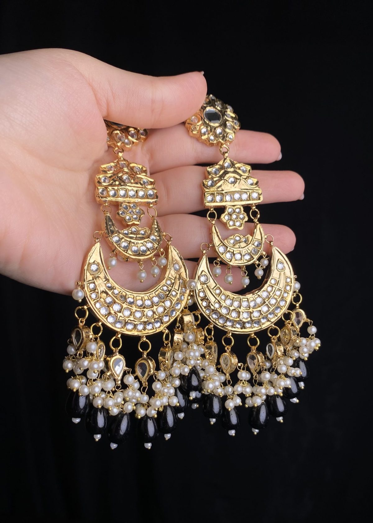 black kundan earrings