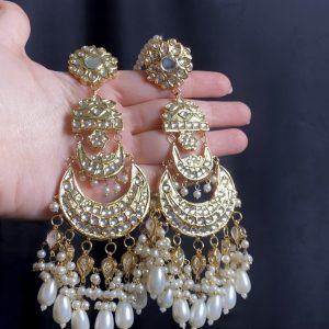 white kundan earrings