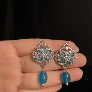 Aqua Blue Studs with single pearl