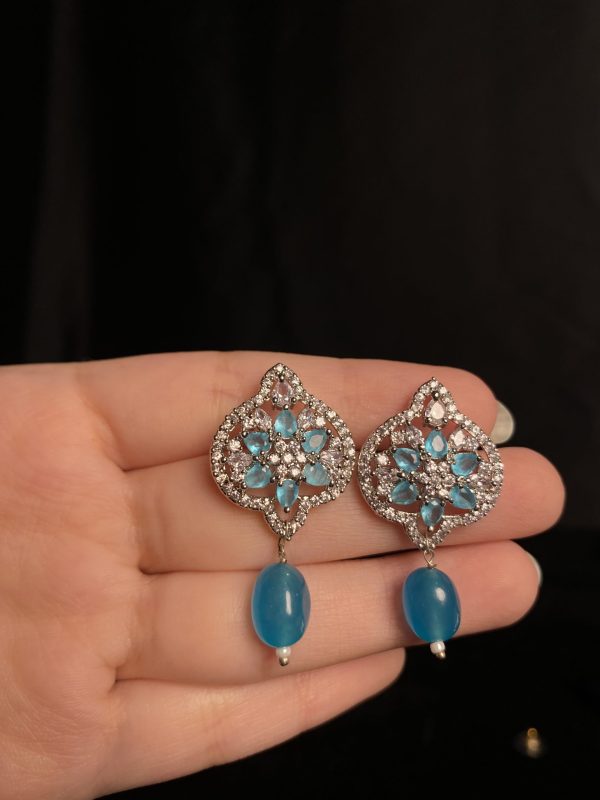 Aqua Blue Studs with single pearl