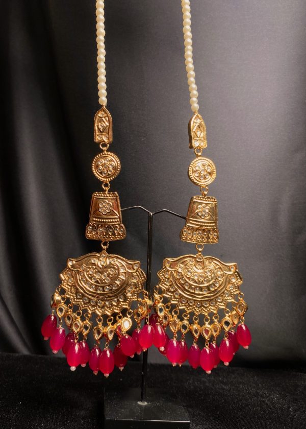 long kundan earrings hot pink