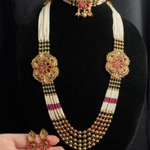 Deep Pink and Green South Indian Queen Mala Set