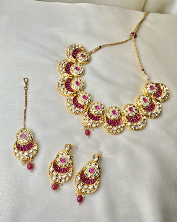 Extravagant Statement Indian Kundan Set in Fiery Red - Bridal Set