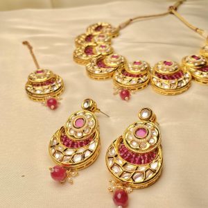 Extravagant Statement Indian Kundan Set in Fiery Red - Bridal Set