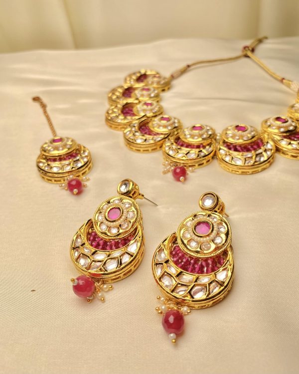 Extravagant Statement Indian Kundan Set in Fiery Red - Bridal Set