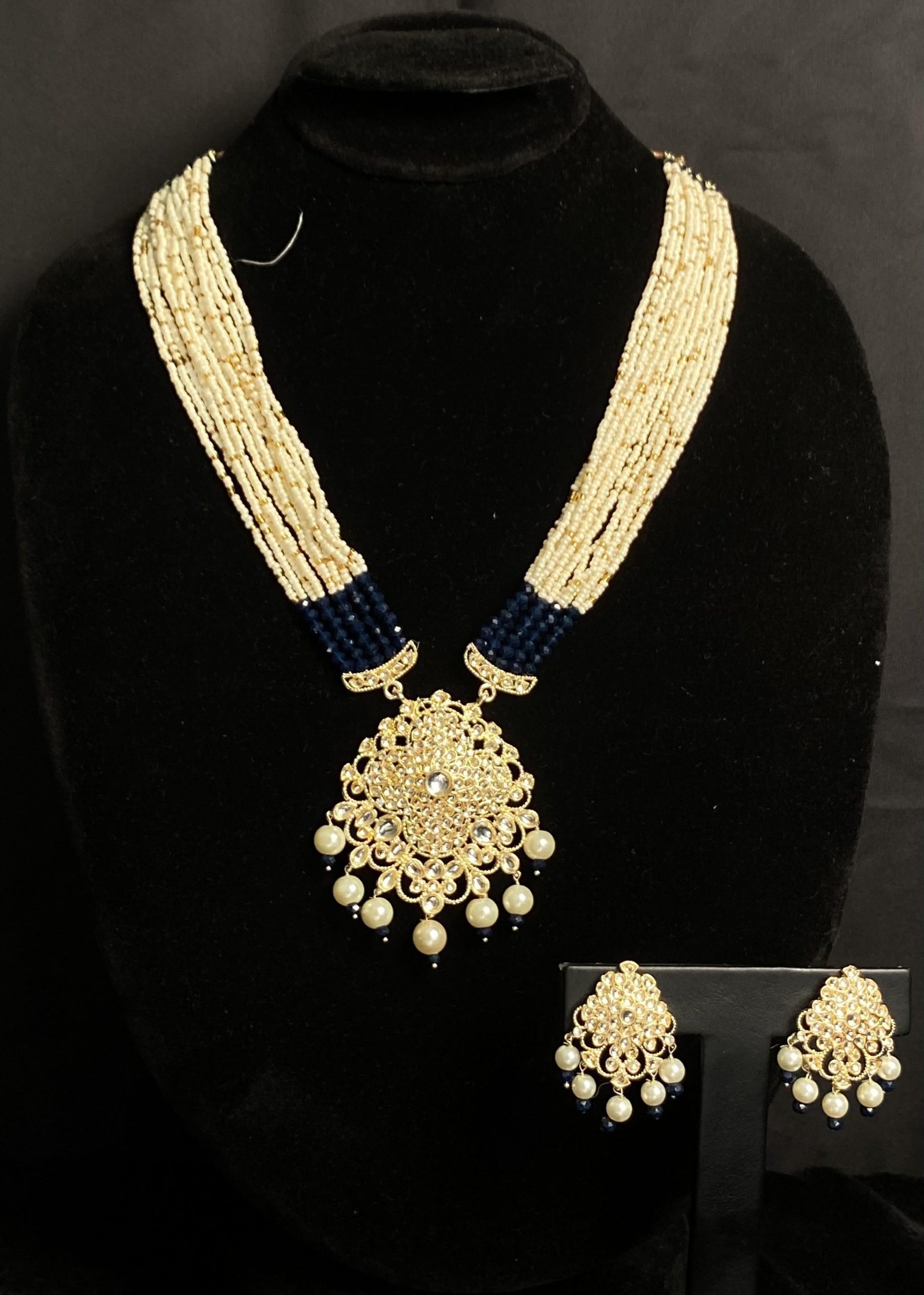 Green Color Classic Pearl Kundan Mala