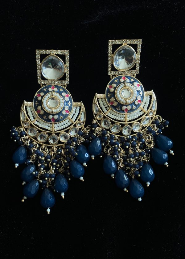 Captivating Polki Kundan Jhumkas BLue