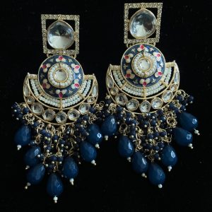 Captivating Polki Kundan Jhumkas BLue