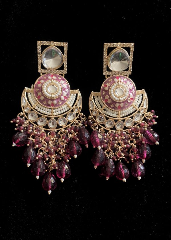 Captivating Polki Kundan Jhumkas Plum