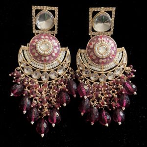 Captivating Polki Kundan Jhumkas Plum
