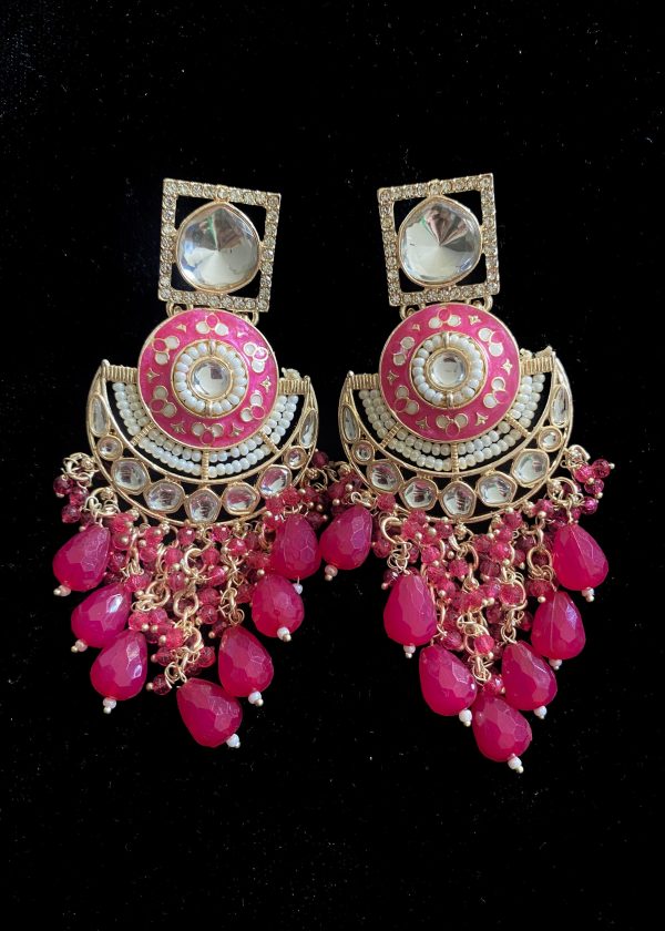 Captivating Polki Kundan Jhumkas ShokcingPink