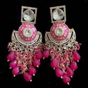 Captivating Polki Kundan Jhumkas ShokcingPink