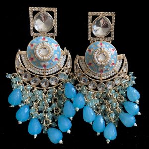 Captivating Polki Kundan Jhumkas SkyBlue