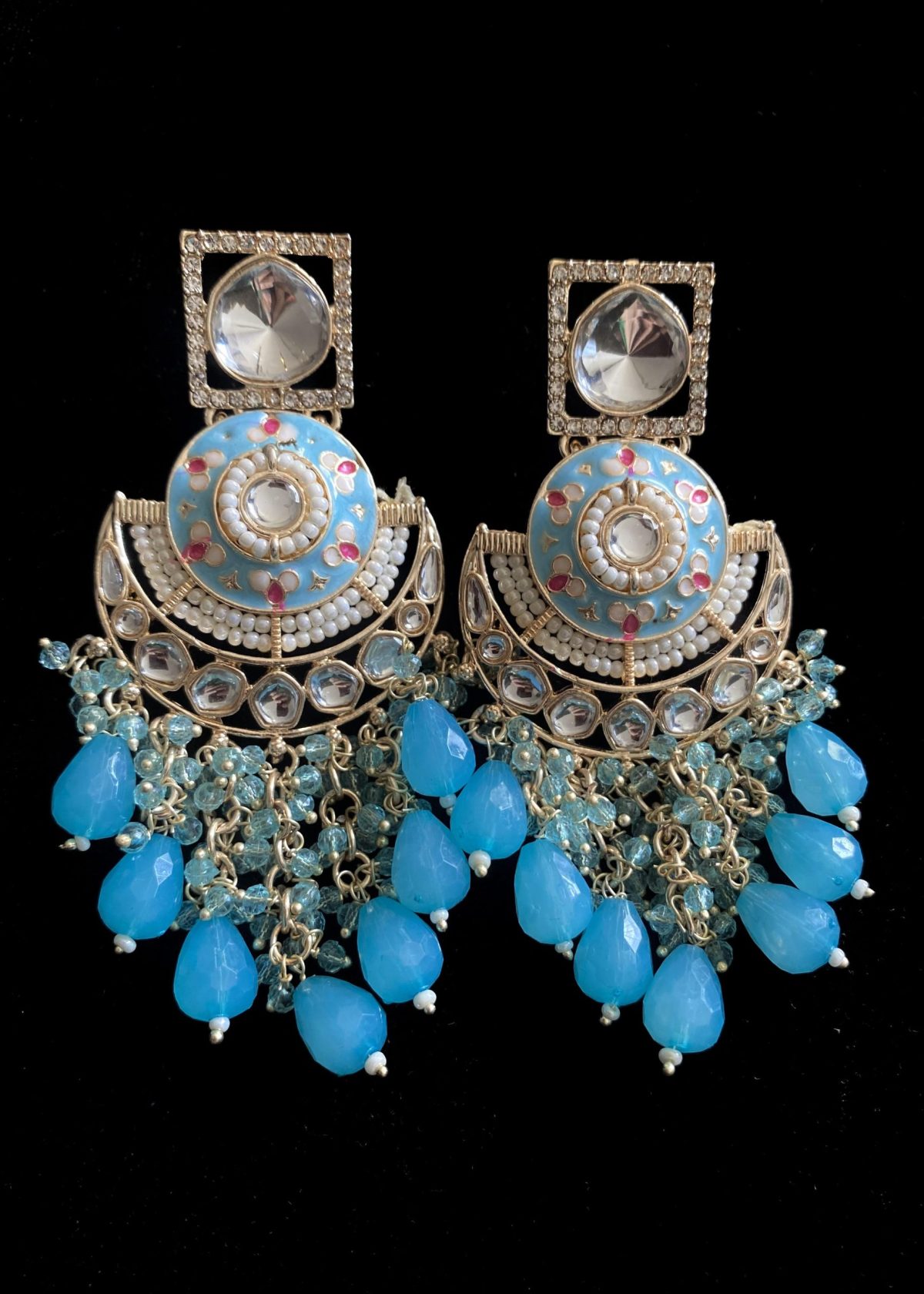 Captivating Polki Kundan Jhumkas SkyBlue