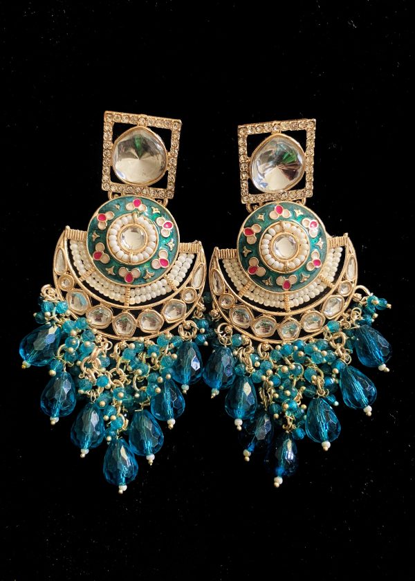 Captivating Polki Kundan Jhumkas Teal