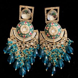 Captivating Polki Kundan Jhumkas Teal