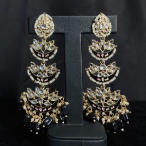 Festive Long Dangling Indian Kundan Earrings Green