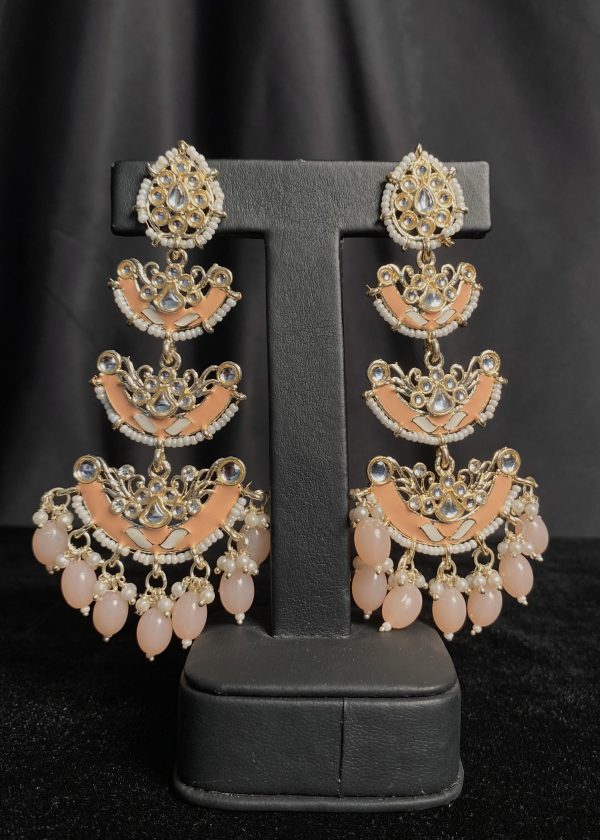 Festive Long Dangling Indian Kundan Earrings Green