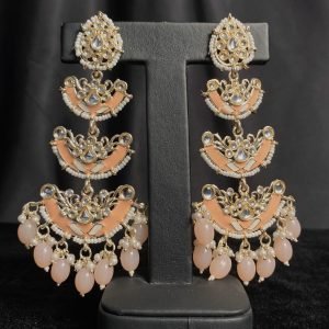 Festive Long Dangling Indian Kundan Earrings Green