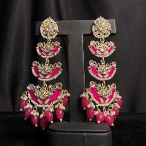 Festive Long Dangling Indian Kundan Earrings Green