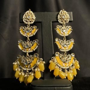 Festive Long Dangling Indian Kundan Earrings Green