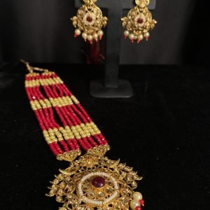 Kundan Long Mala with Red and Ivory pearl-bead setting1