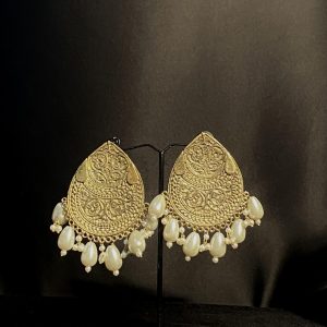 Teardrop Oxidized Gold Pearl Earrings