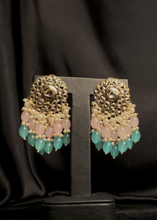 Aurora Pastel Kundan Earrings in pastel pink and light blue