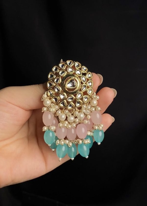 Aurora Pastel Kundan Earrings in pastel pink and light blue