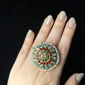 Adjustable Kundan Rings with Chaandi & Gemstones