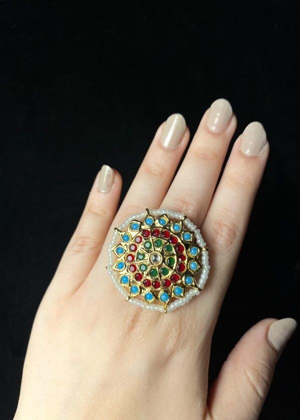 Adjustable Kundan Rings with Chaandi & Gemstones