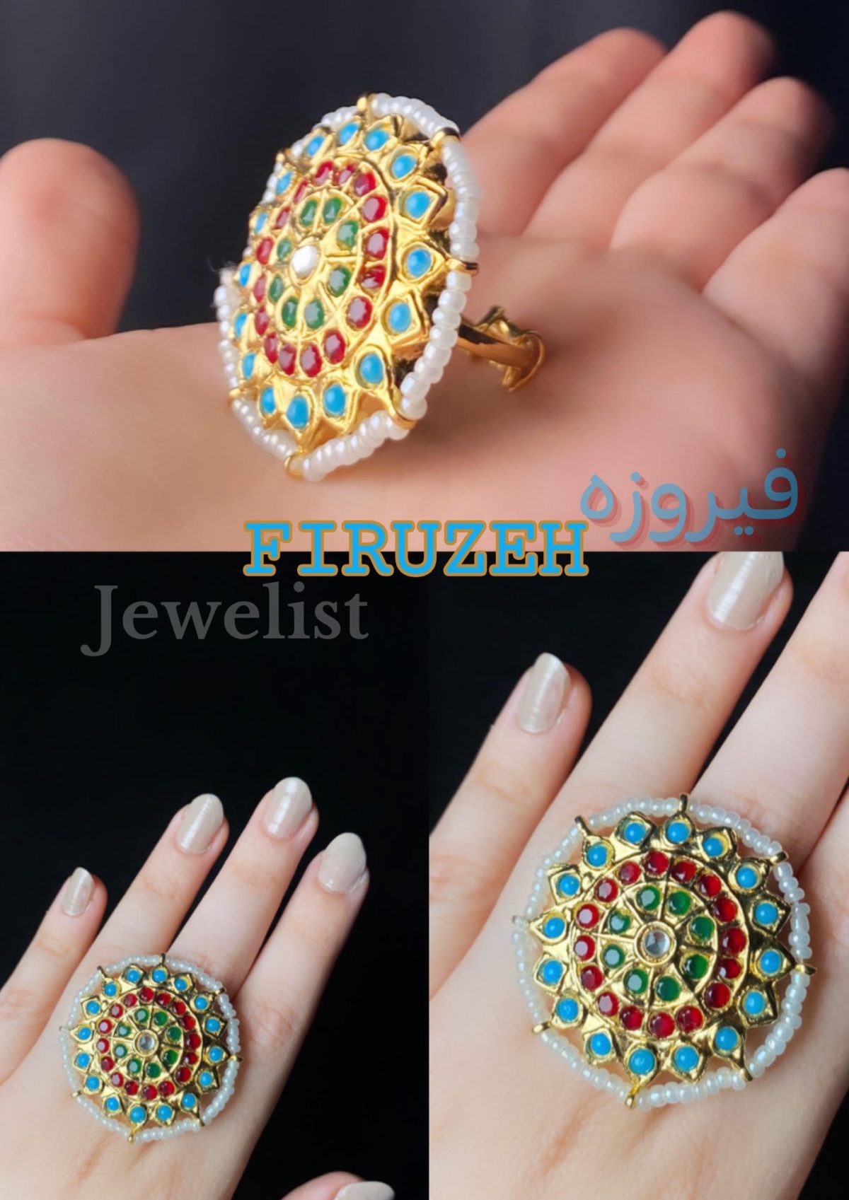 Adjustable Kundan Rings with Chaandi & Gemstones