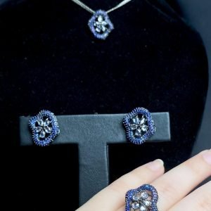 Fushion Combo Set includes: Studs, Pendant and a Adjustable Ring. In blue color.