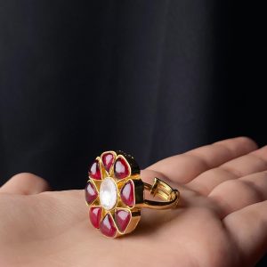 Gulnaar: Chandi Infused Gold Plated Kundan Ring