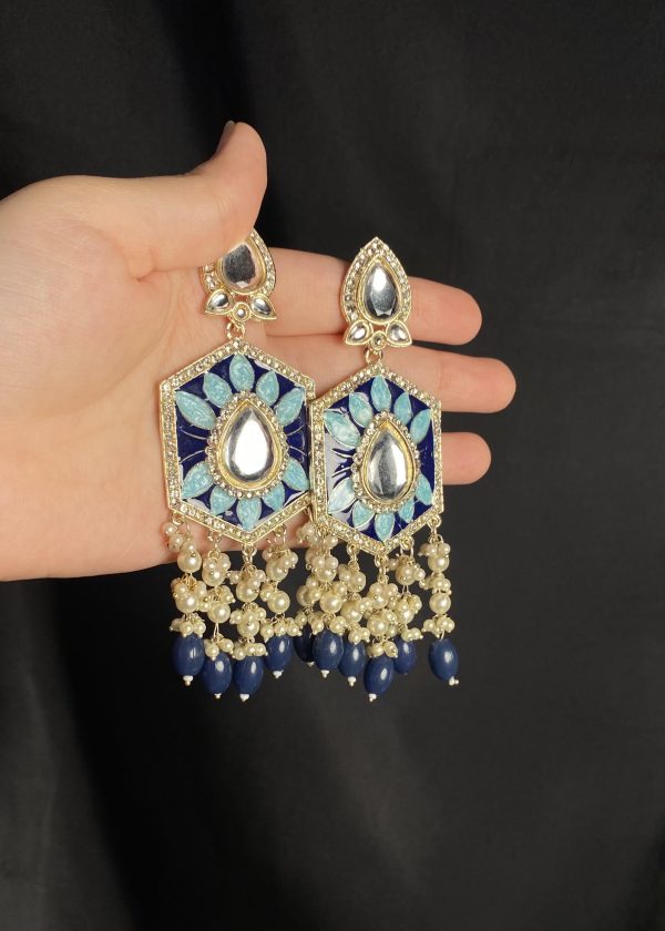 long dangling Meenakari and polki earrings, hand-painted to perfection.