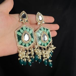 long dangling Meenakari and polki earrings, hand-painted to perfection.