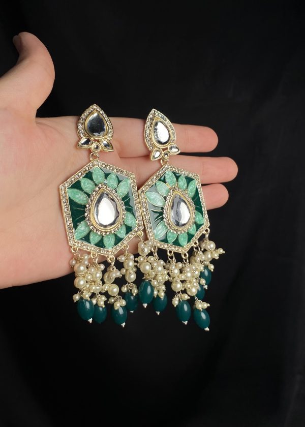 long dangling Meenakari and polki earrings, hand-painted to perfection.