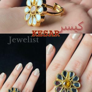 Kesar - Chandi Infused Gold Plated Kundan Ring iwth yellow stone