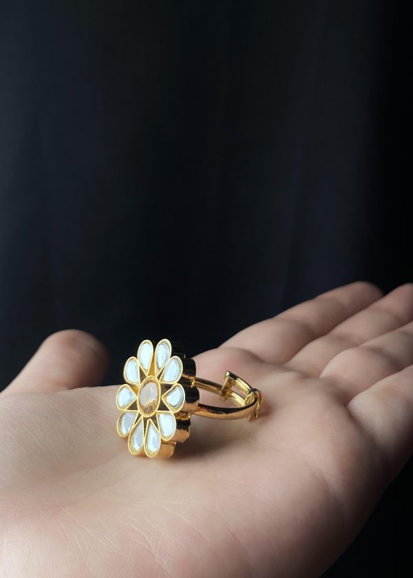 Kesar - Chandi Infused Gold Plated Kundan Ring iwth yellow stone