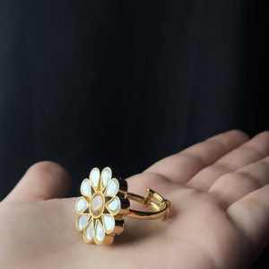 Kesar - Chandi Infused Gold Plated Kundan Ring iwth yellow stone