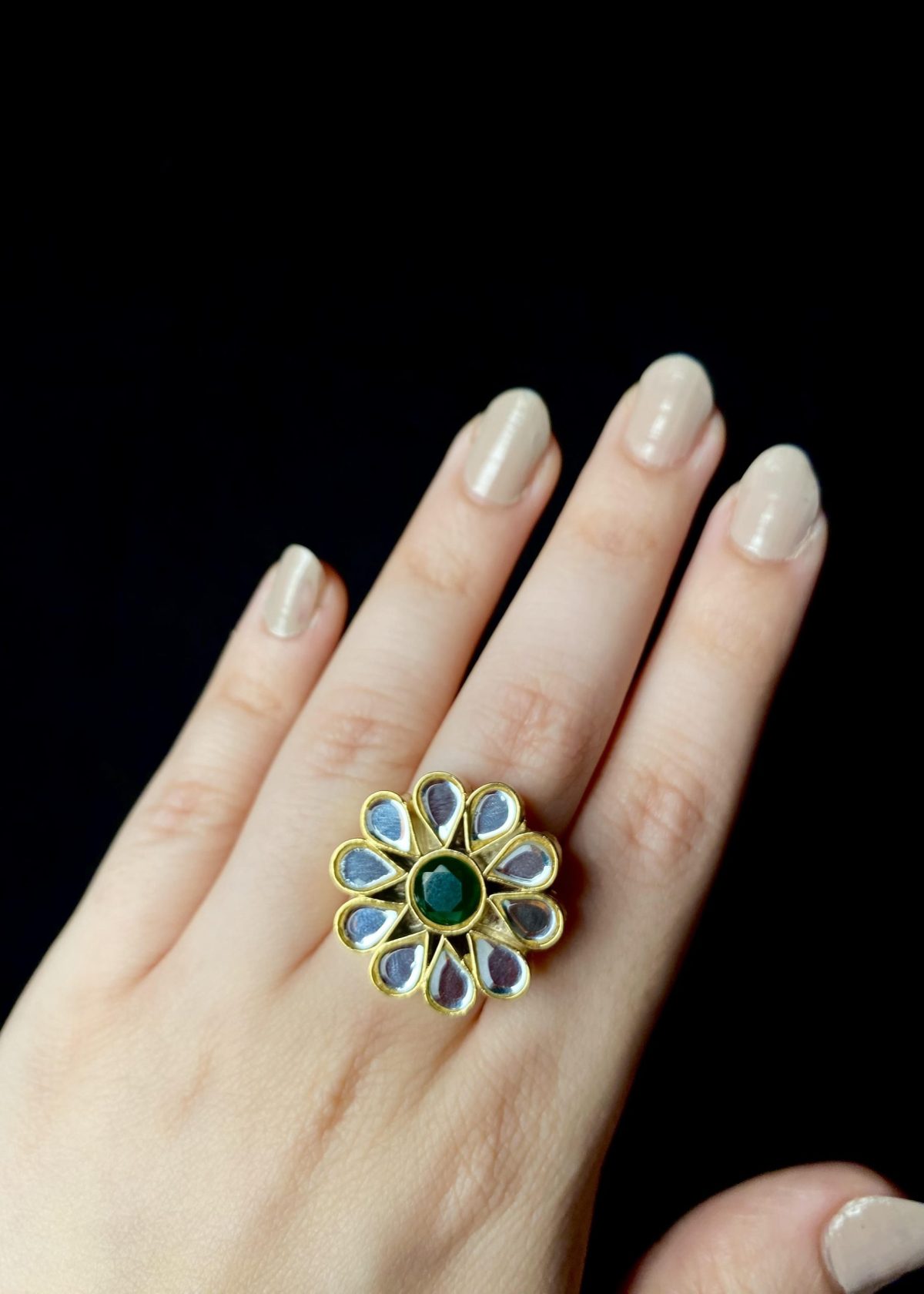 Mahenur: Chandi Infused Gold Plated Kundan Ring