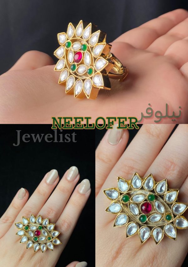 Neelofer: Chandi Infused Gold Plated Kundan Ring