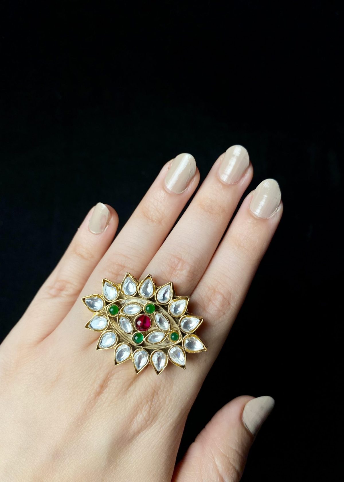 Neelofer: Chandi Infused Gold Plated Kundan Ring