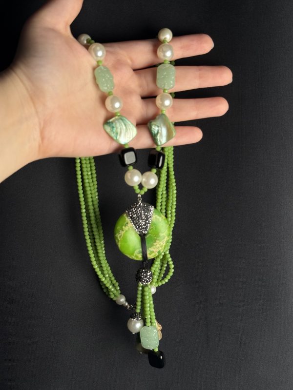 Bohemian Green Beaded Tassel Necklace