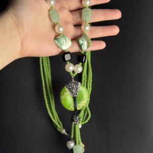 Bohemian Green Beaded Tassel Necklace