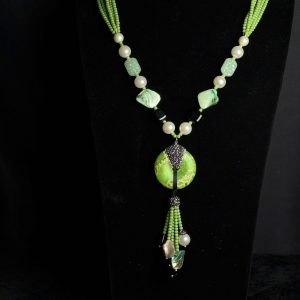 Bohemian Green Beaded Tassel Necklace