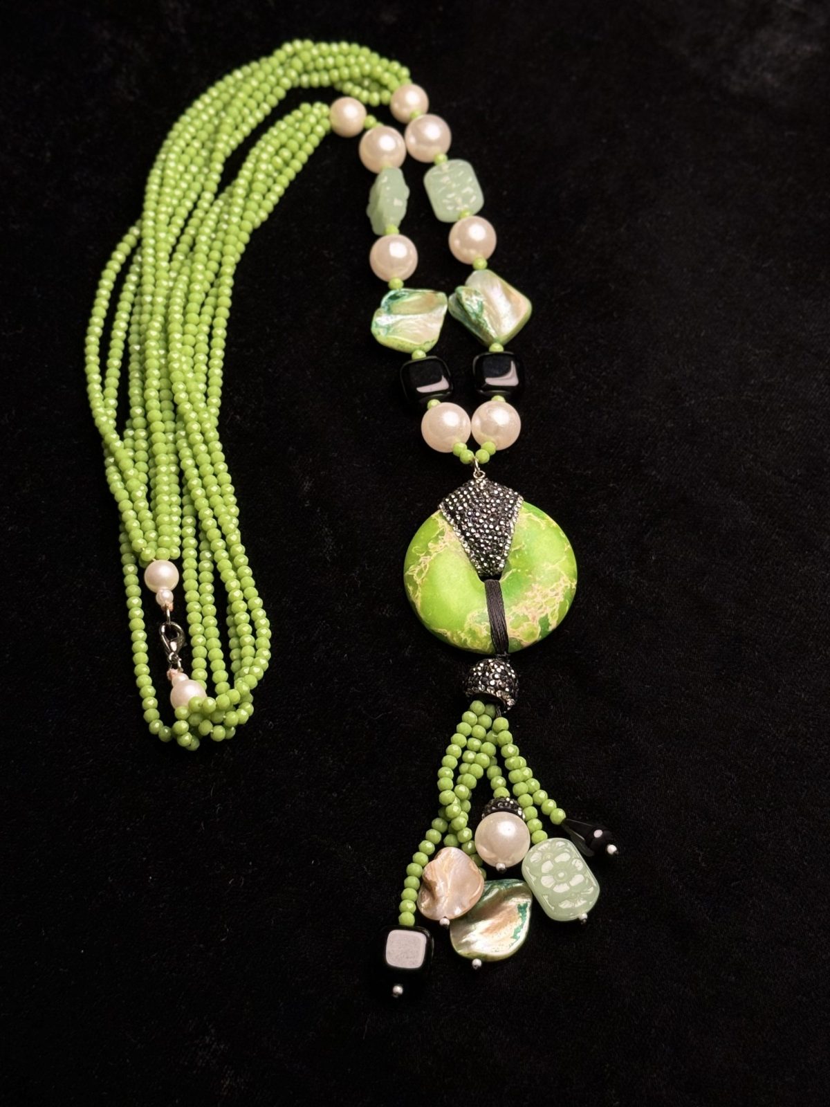 Bohemian Green Beaded Tassel Necklace