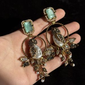 Diya Pearl & Crystal Bird Earrings
