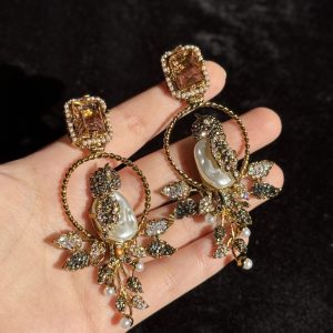 Diya Pearl & Crystal Bird Earrings