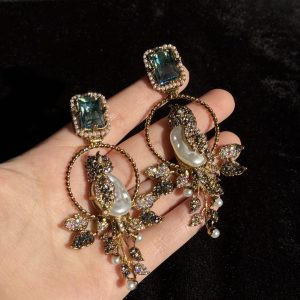 Diya Pearl & Crystal Bird Earrings